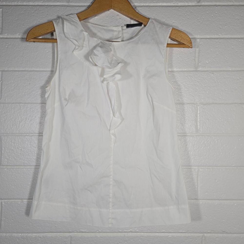 Semantiks Ruffle Front Sleeveless Blouse Small‎ White Cotton Career Top Office